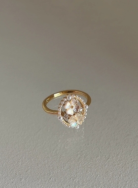 花朵指环RONERAI贝壳百搭女