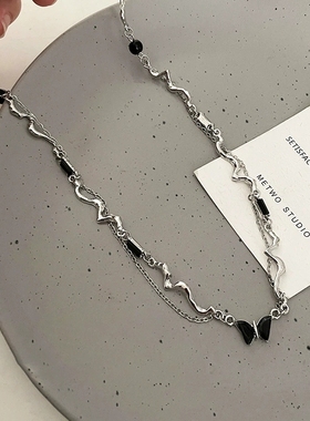 黑色蝴蝶项链合金锁骨链女锆石