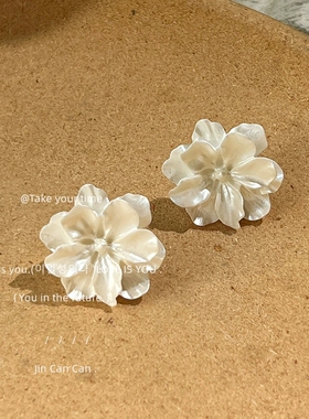 山茶花耳环亮眸珍珠气质925银针