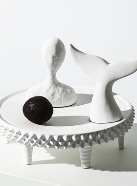 黑白陶瓷人物雕塑艺术轻奢摆件软装样板间家客厅玄关书房桌面装饰