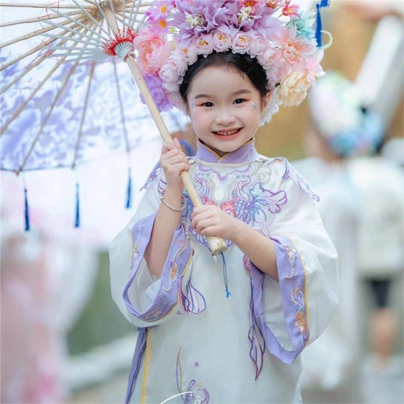 汉服女童复古风儿童宝宝周岁礼服唐制大袖衫仙女套装云肩紫色明代,淘宝优惠券,粉丝福利购,淘宝优惠卷