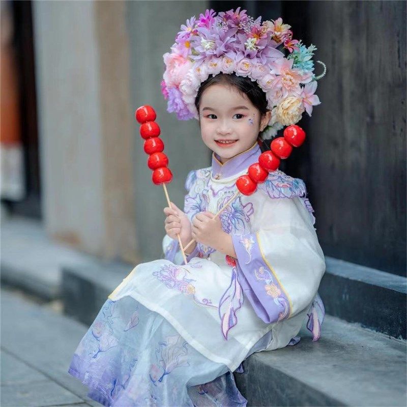 汉服女童复古风儿童宝宝周岁礼服唐制大袖衫仙女套装云肩紫色明代,淘宝优惠券,粉丝福利购,淘宝优惠卷