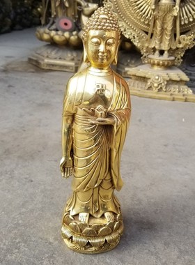 纯铜南无阿弥陀佛像接引佛摆件家居供奉属猪属狗本命佛摆设