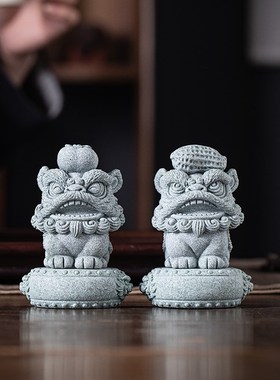 新中式舞狮好柿花生一对茶宠摆件可爱醒狮百财大卖送礼品桌面装饰
