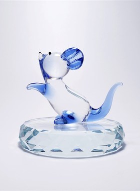 可爱小老鼠生日礼物水晶玻璃创意摆件十二生肖鼠动物属相琉璃车载