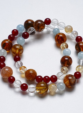 水晶手链天然黄塔晶红胶花白水晶