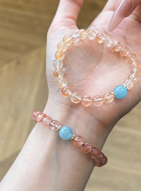 水晶手链天然红胶花海蓝宝女手串