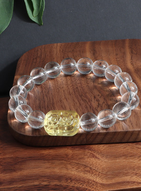 水晶手链白水晶金珀抱抱熊手串