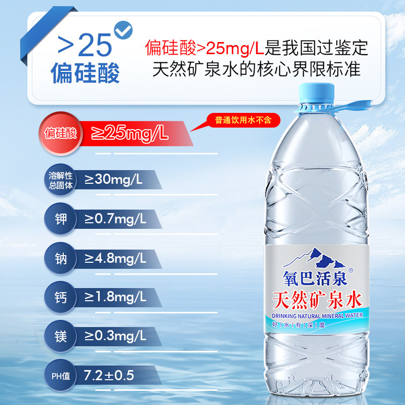 氧巴活泉天然矿泉水1.5L*8瓶装大桶矿泉水整箱批特价饮用水泡茶水