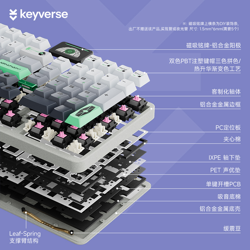 Keyverse infi100铝坨坨98配列三模机械键盘RGB热插拔Leaf-spring - 图1