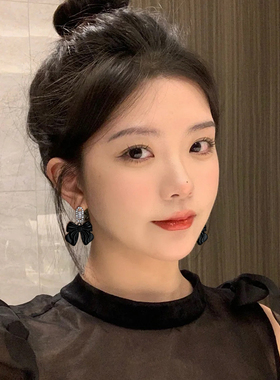 黑色甜酷蝴蝶结耳夹无耳洞女