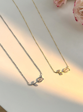 郁金香花朵项链女小众甜美