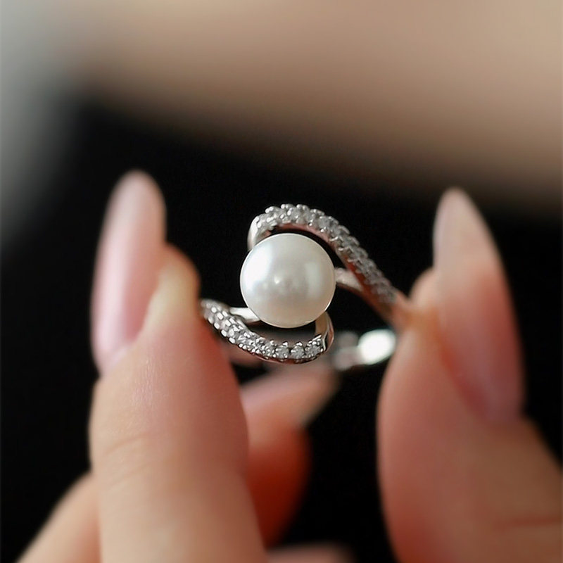 珍氏珠宝天然淡水珍珠戒指女款 简约镶锆交叉精致时尚优雅开口戒,淘宝优惠券,粉丝福利购,淘宝优惠卷