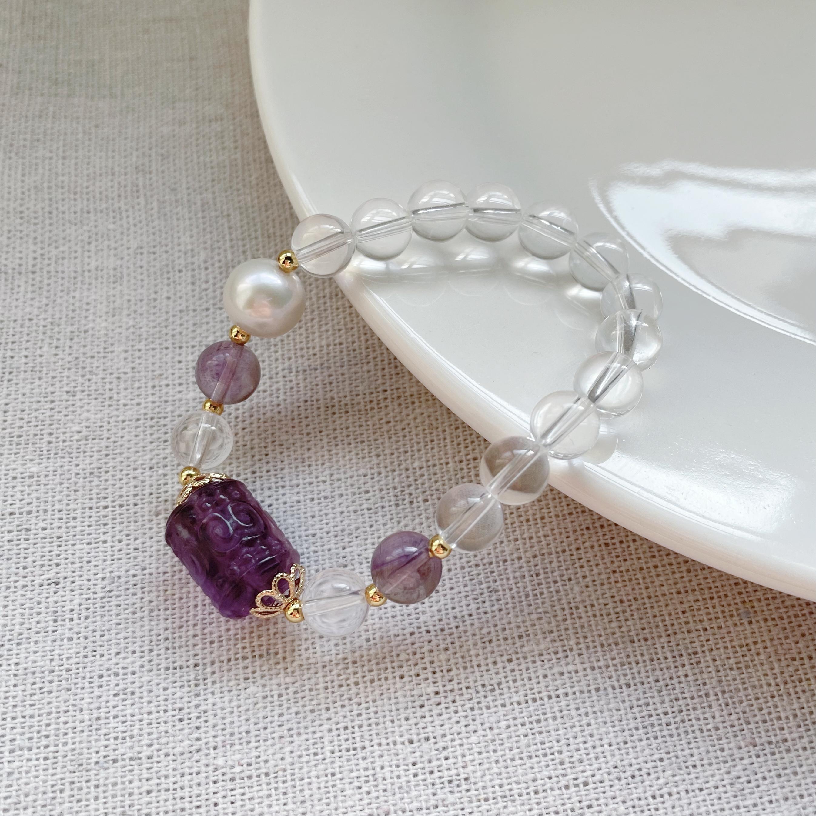 珍氏珠宝天然淡水珍珠手链女 新中式紫色萤石水晶优雅精致手饰 - 图2