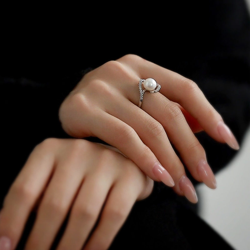 珍氏珠宝天然淡水珍珠戒指女款 简约镶锆交叉精致时尚优雅开口戒,淘宝优惠券,粉丝福利购,淘宝优惠卷
