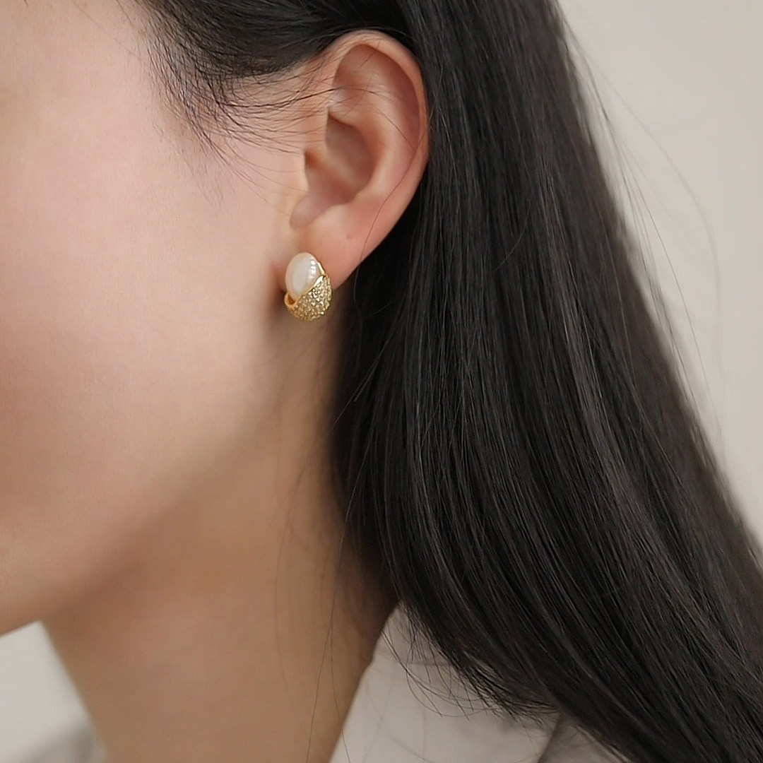 珍氏珠宝天然淡水珍珠耳钉女款 异形巴洛克蛋壳复古气质耳环耳饰,淘宝优惠券,粉丝福利购,淘宝优惠卷