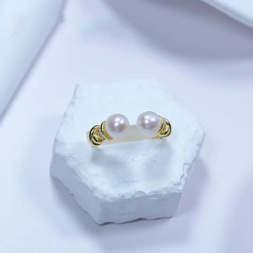珍氏珠宝天然淡水珍珠戒指女款正圆强光双珠轻奢可调节开口食指戒 - 图2