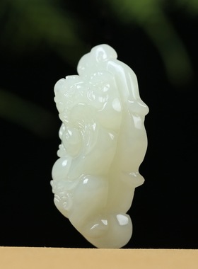 天然和田玉貔貅吊坠男女款白玉树叶貔貅挂件玉石玉坠玉佩项链