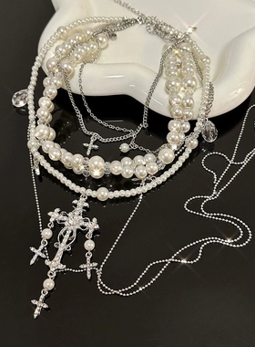 欧美甜酷长款流苏叠带饰品项链