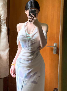 新中式御姐风高级长款串珠锁骨链