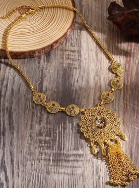 波西米亚风镂空花朵流苏项链