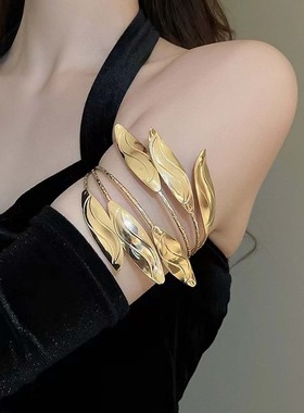 欧美冷淡风夸张树叶开口手镯