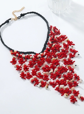 欧美夸张大牌手工编织长款项链