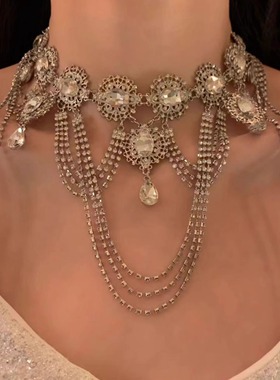 希腊女神奢华重工水晶流苏项链