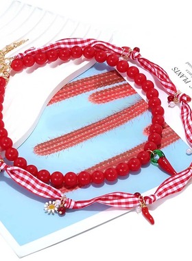 欧美红色夸张多层叠戴辣椒项链