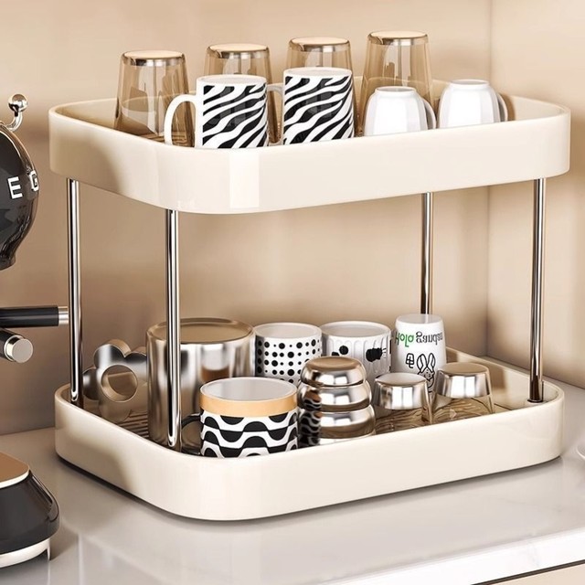 Cup storage rack Double-layer tea cup rack Tea set storage rack Cup household tabletop water cup drain tray
