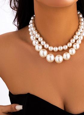 Large pearl temperament layer beaded necklace for women项炼