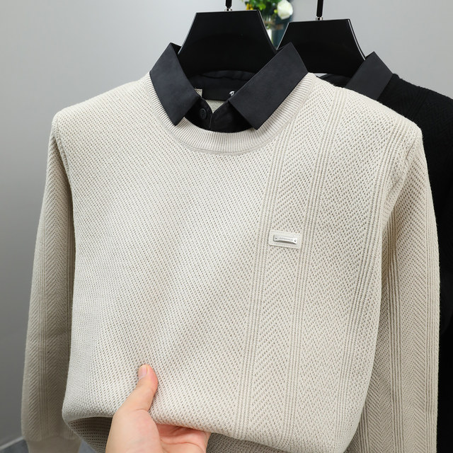 Men's fake two-piece sweater shirt collar autumn and winter