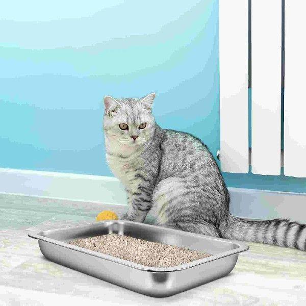 Stainless Steel Cat Litter Box Bedpan Rabbit Tray Shallow - 图2
