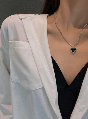 Kpop Black Heart Necklace French Metal Love Clavicle Chain K