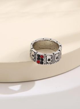 Spade A Ring 覆古扑克牌戒指男女个性黑桃A小众嘻哈开 口食指戒