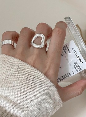 韩版简约镂空爱心戒指女时尚个性气质百搭圆圈开口指环食指戒潮