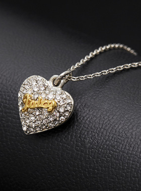 森系轻奢小众时尚满钻爱心字母项链个性ins网红气质心形锁骨链女