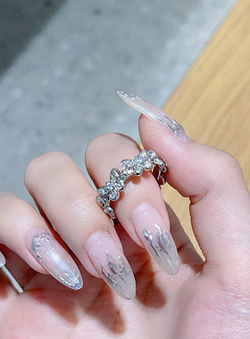 粉钻爱心蝴蝶戒指女时尚个性感食指戒轻奢小众设计开口指环