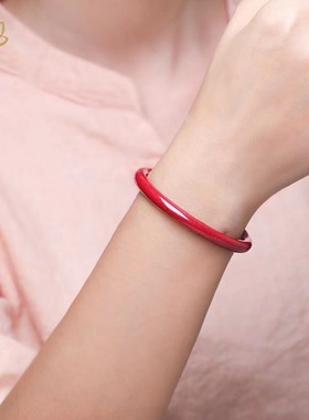 朱砂手镯女高含量原矿石晶体紫金帝万事平安本命年复古风细镯子