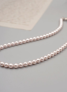 曼塔玫瑰色珍珠项链简约正圆可叠戴串珠锁骨链淡淡的紫色送女友