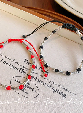 新款竹节手链男生轻奢小众感新中式手工精致编织黑色手绳潮男