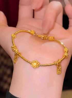 沙金饰品好运莲莲开运盘缠手链金店同款女新中式仿真金转运珠手环