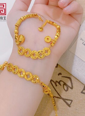 小红书款沙金爆闪五帝钱福袋手链女新款蹦迪珠碎冰冰钱币手串手饰