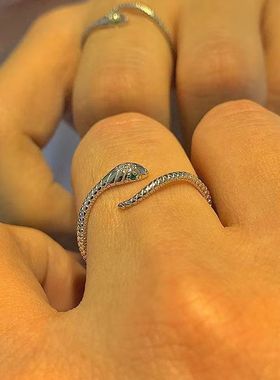 银色蛇形设计戒指女灵蛇小蛇小众百搭个性冷淡风开口指环百搭