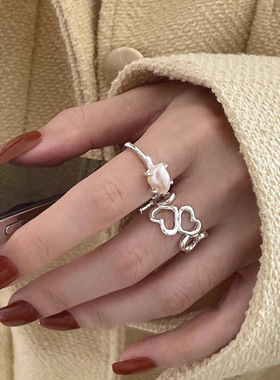 甜美镂空双层爱心戒指女简约时尚个性百搭开口指环ins小众食指戒