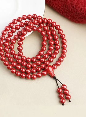 天然朱砂原矿108颗佛珠手链多圈男女本命年紫金砂手串转运保平安