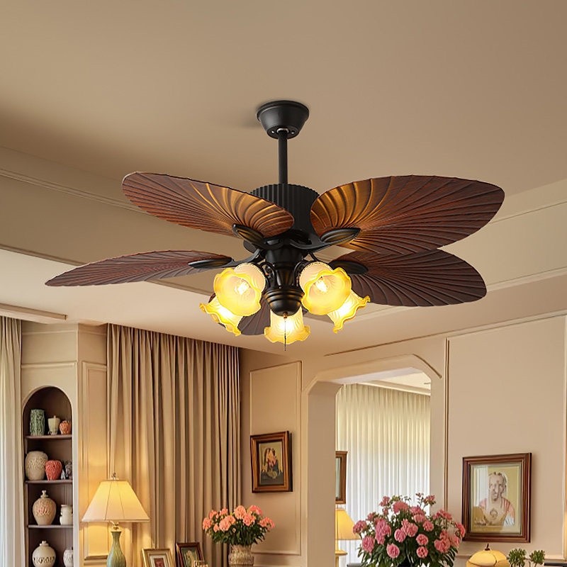 复古美式风扇灯创意个性芭蕉叶客中古餐厅卧室电扇灯轻奢厅吊扇灯,淘宝优惠券,粉丝福利购,淘宝优惠卷