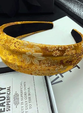 发卡发箍女新款小众风黄色钩花高颅顶显脸小发捆头饰压发洗脸头箍