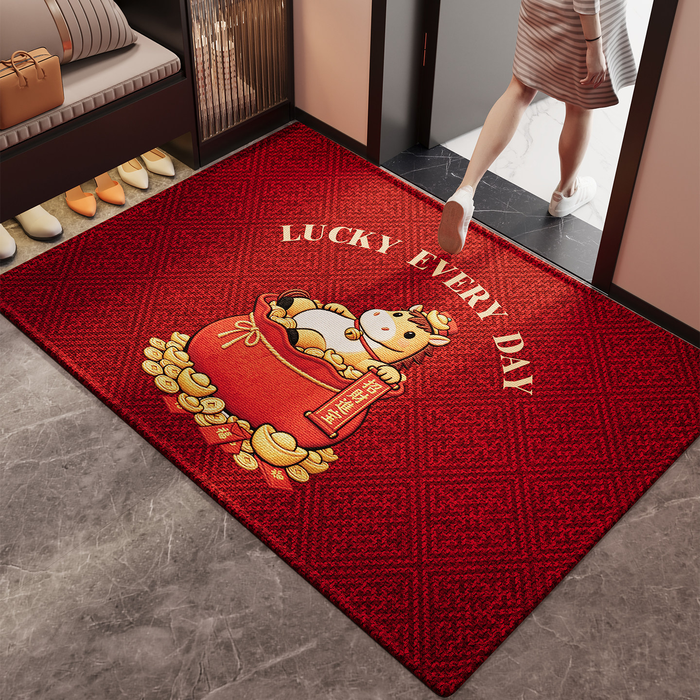 2026新款红色喜庆防滑脚垫新年入户门地垫耐脏除尘玄关高级感地毯,淘宝优惠券,粉丝福利购,淘宝优惠卷