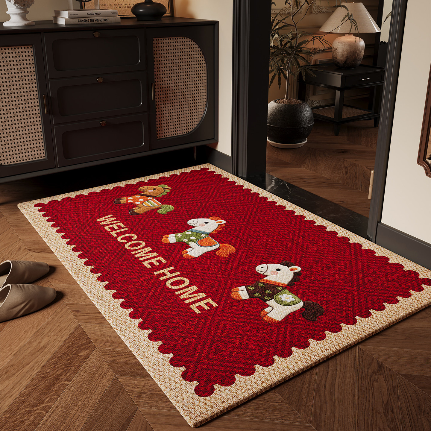 马年入户门地垫高级感2026新款红色耐脏除尘防滑脚垫玄关门口门垫,淘宝优惠券,粉丝福利购,淘宝优惠卷